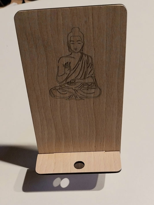 support téléphone portable gravure boudha