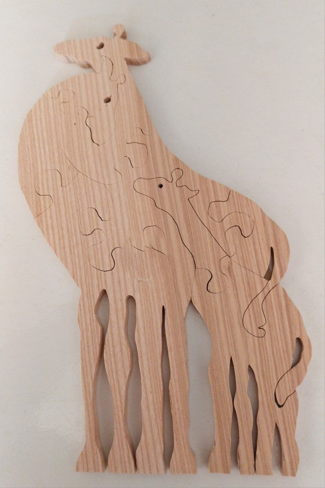 Jeux Puzzle couple girafe et leur petit en bois massif, convient enfants + 3 ans